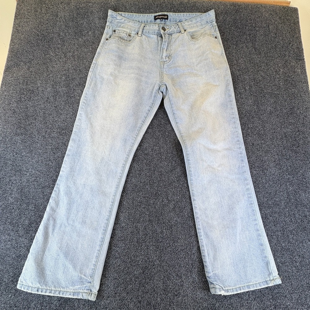 Aeropostale Slim Bootcut‎ Jeans Mens 34x28.5 Blue Light Wash Denim Cotton Casual